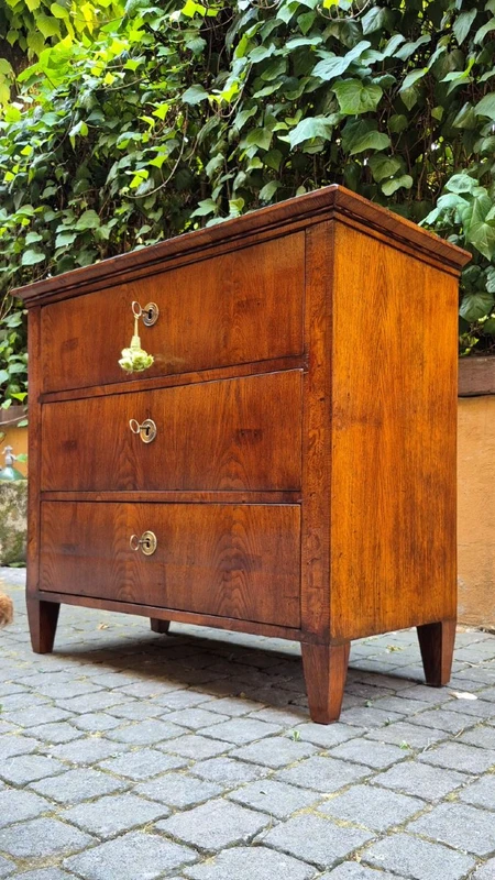 Small antique 19th-century chest of drawers in the Louis XVI style, veneered