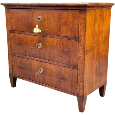 Petite commode ancienne du XIXe siècle, de style Louis XVI, plaquée
