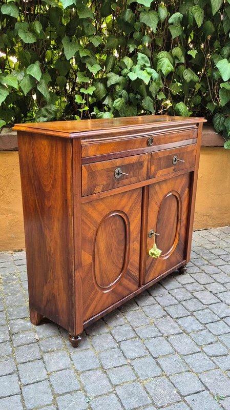 Narrow antique sideboard with walnut veneer