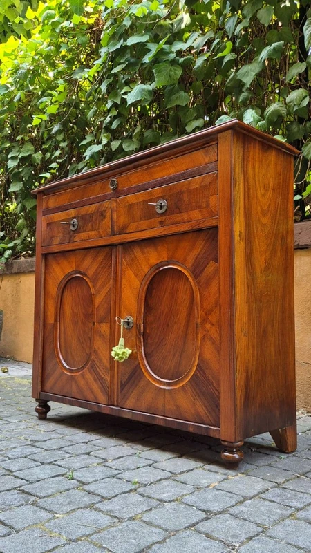 Narrow antique sideboard with walnut veneer