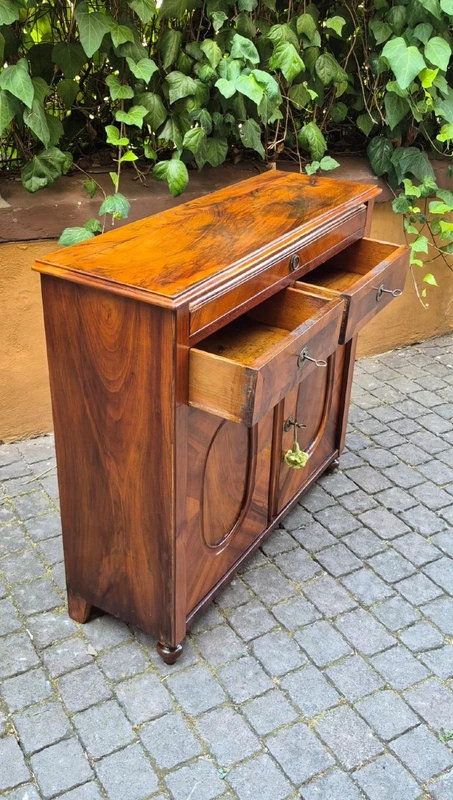 Narrow antique sideboard with walnut veneer
