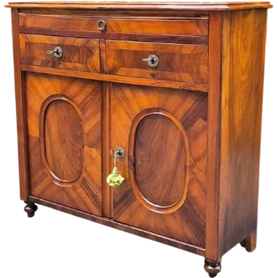 Buffet d'appoint ancien, étroit, en noyer plaqué