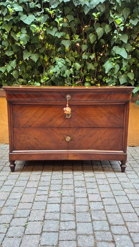 Antique Luigi Filippo-style chest of drawers from Emilia, cappuccino color