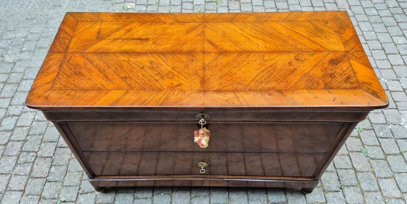 Antique Luigi Filippo-style chest of drawers from Emilia, cappuccino color