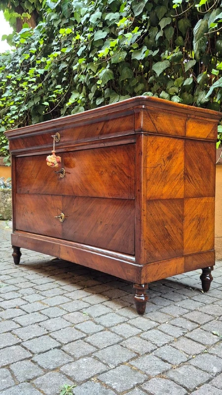 Antique Luigi Filippo-style chest of drawers from Emilia, cappuccino color