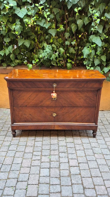 Antique Luigi Filippo-style chest of drawers from Emilia, cappuccino color