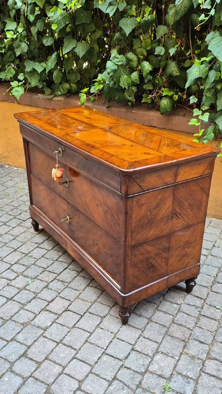 Antique Luigi Filippo-style chest of drawers from Emilia, cappuccino color