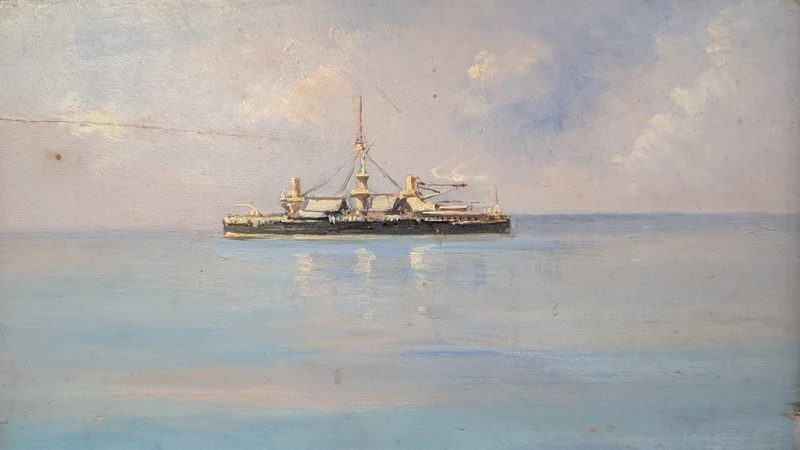 Dipinto marino con nave militare