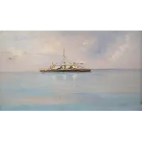 Dipinto marino con nave militare