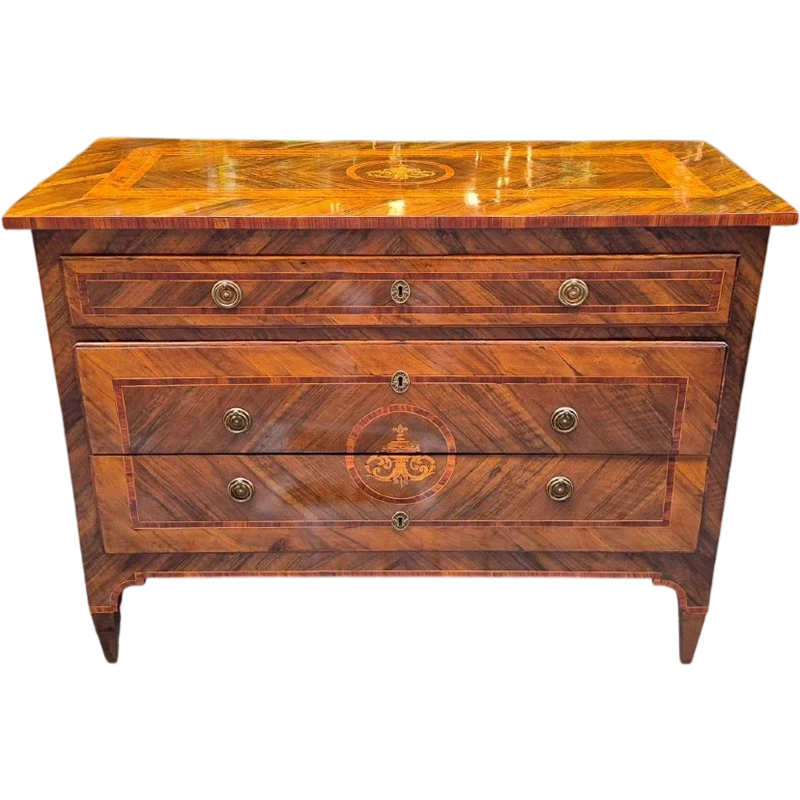 Antique Lombard Louis XVI chest of drawers with fillet work and inlay