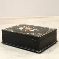 Antique lacquered, painted, and inlaid wooden casket from the 19th century