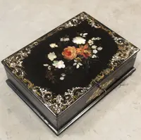 Antique lacquered, painted, and inlaid wooden casket from the 19th century