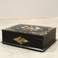 Antique lacquered, painted, and inlaid wooden casket from the 19th century
