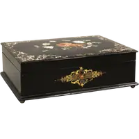 Antique lacquered, painted, and inlaid wooden casket from the 19th century