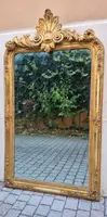 Grand miroir ancien doré du XIXe siècle avec corniche