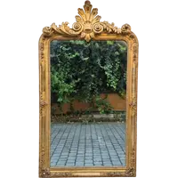 Grand miroir ancien doré du XIXe siècle avec corniche