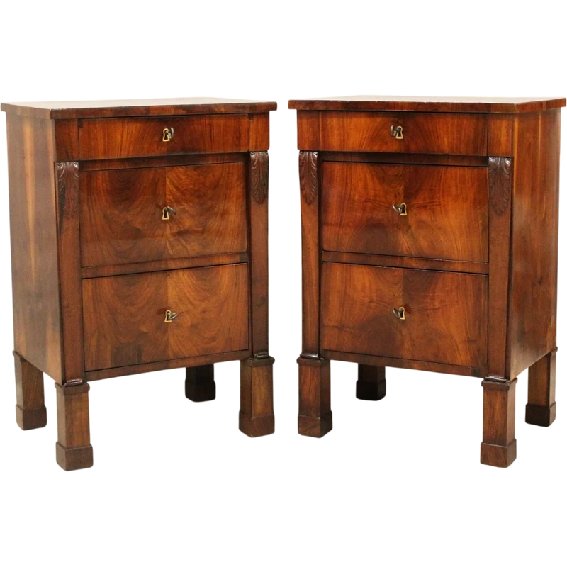 Antique pair of Empire-style walnut chest-of-drawers, 19th century