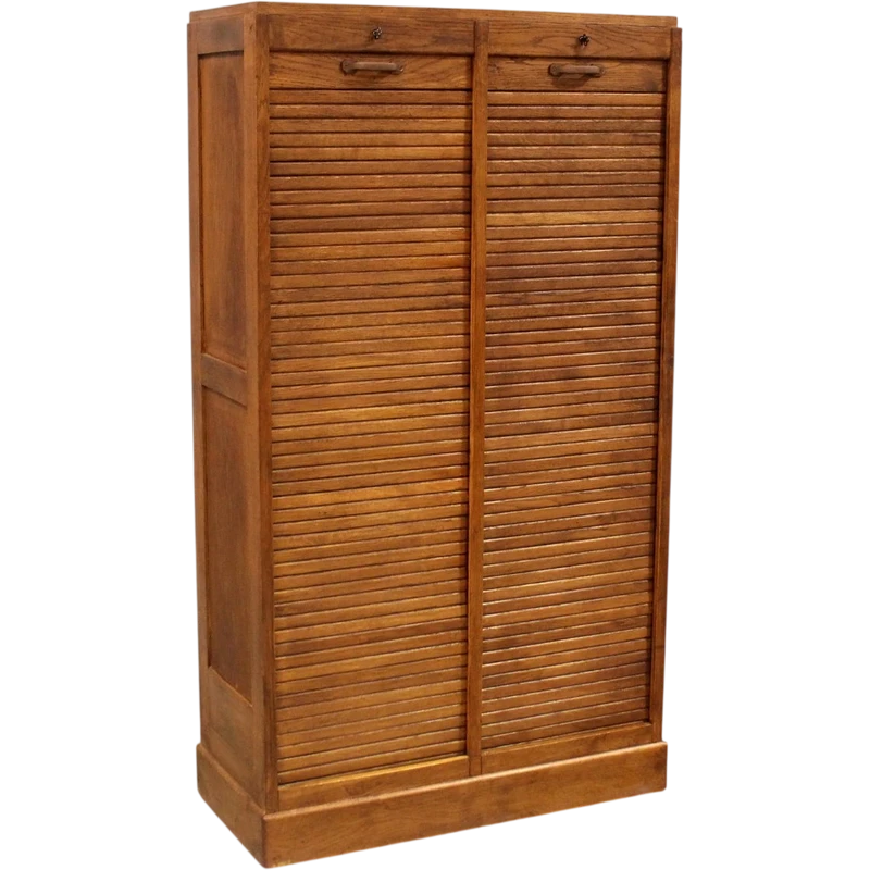 Antique oak filing cabinet with sliding doors