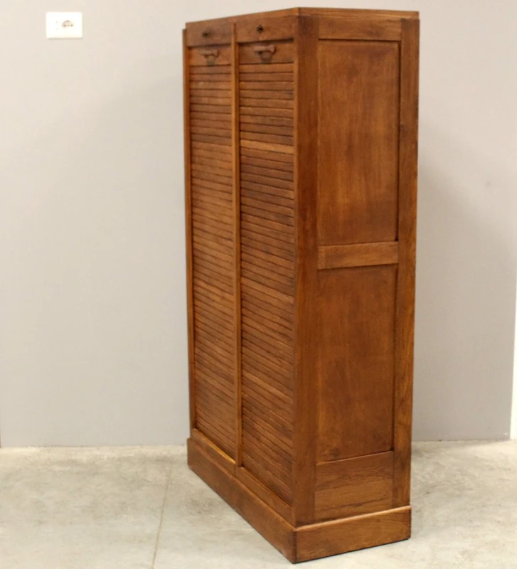 Antique oak filing cabinet with sliding doors
