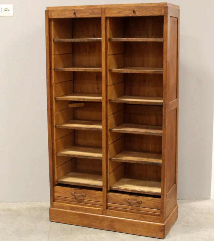 Antique oak filing cabinet with sliding doors