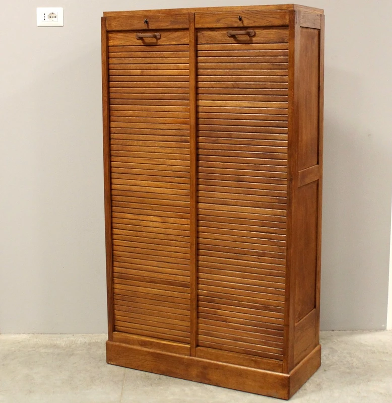 Antique oak filing cabinet with sliding doors