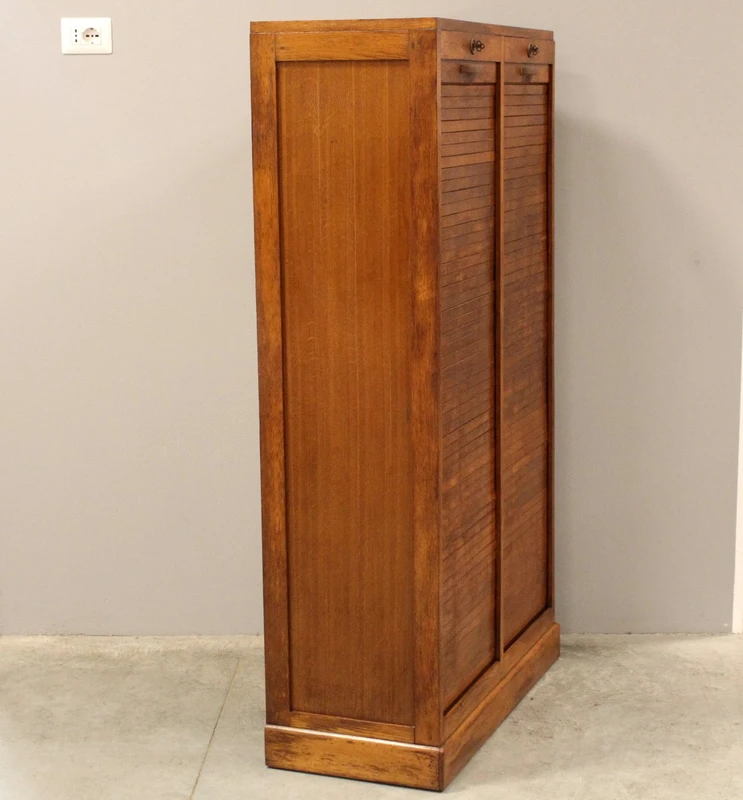 Antique oak filing cabinet with sliding doors