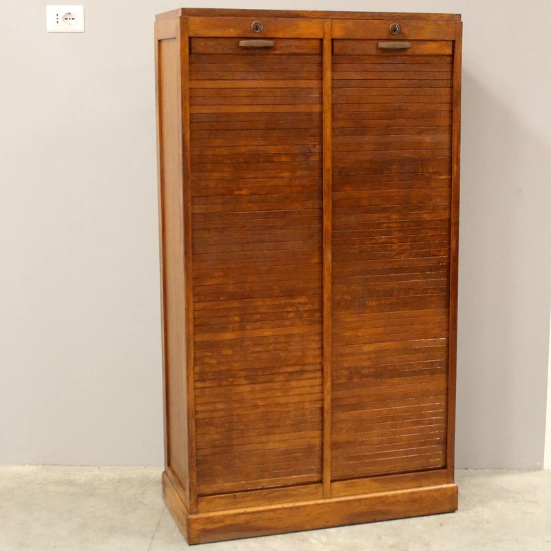 Antique oak filing cabinet with sliding doors
