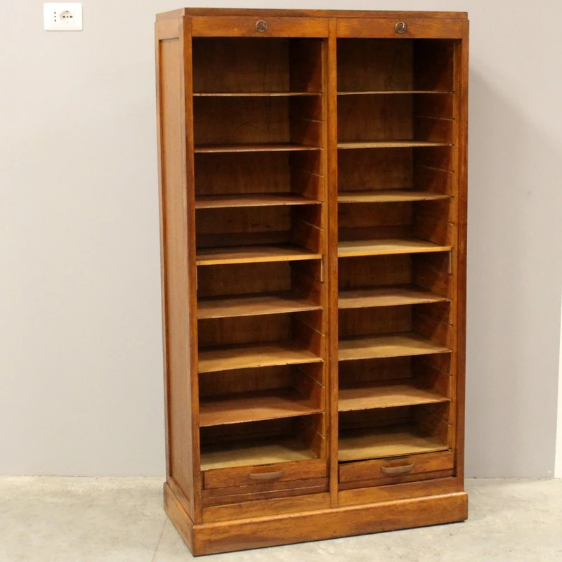 Antique oak filing cabinet with sliding doors