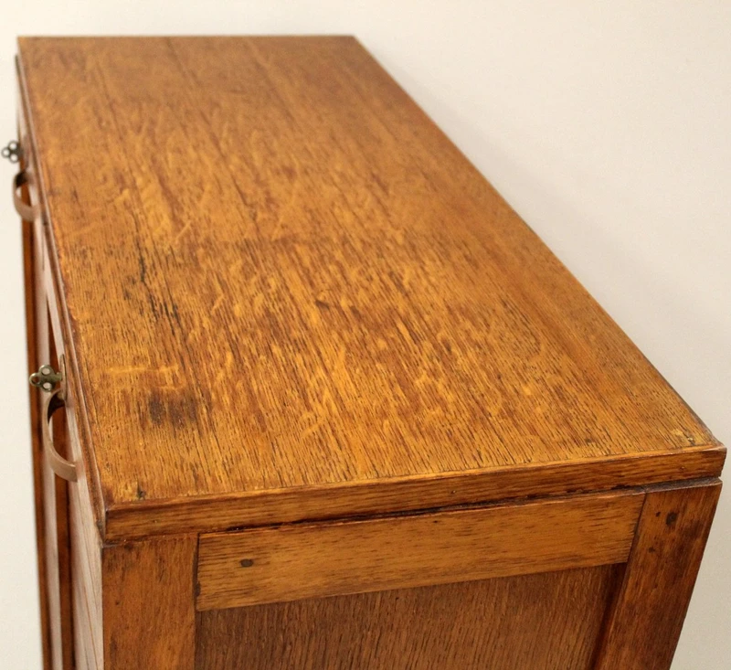 Antique oak filing cabinet with sliding doors