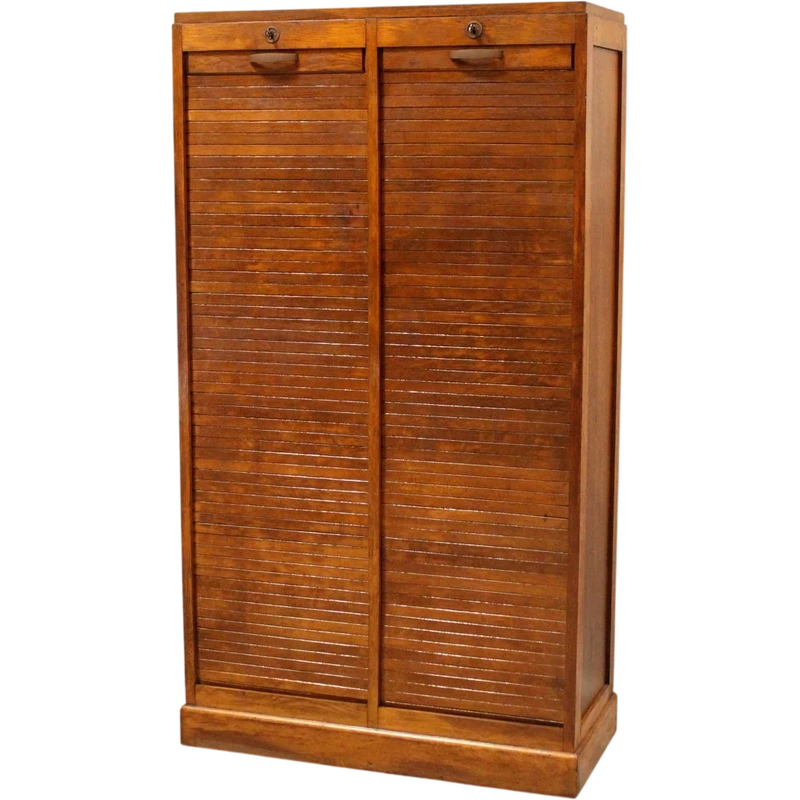Antique oak filing cabinet with sliding doors
