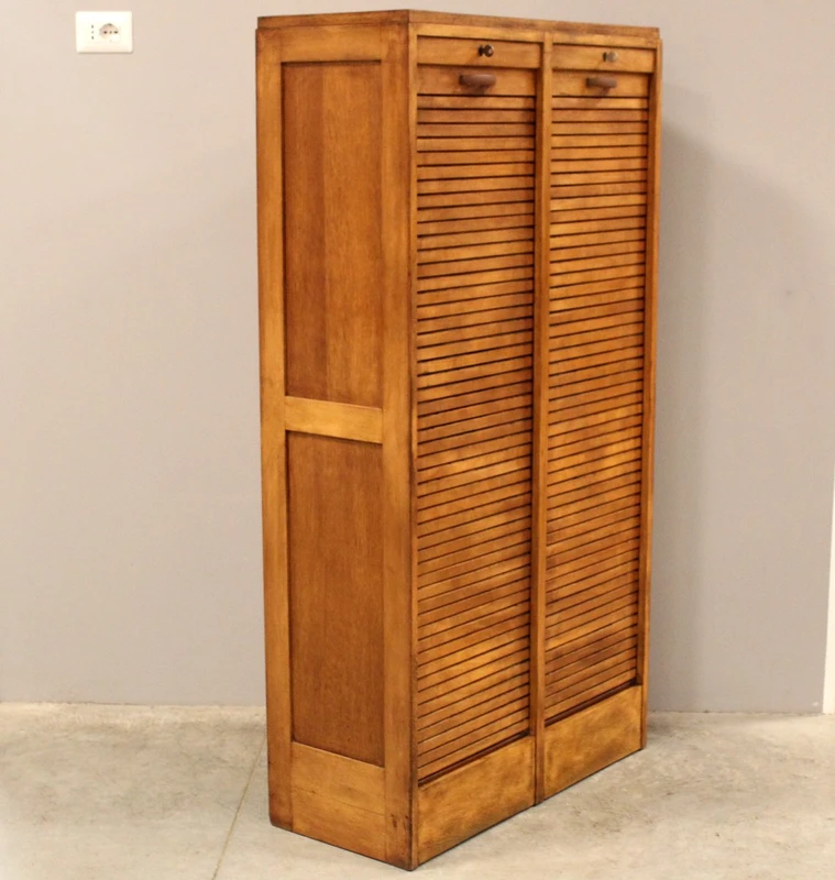 Antique oak filing cabinet with sliding doors