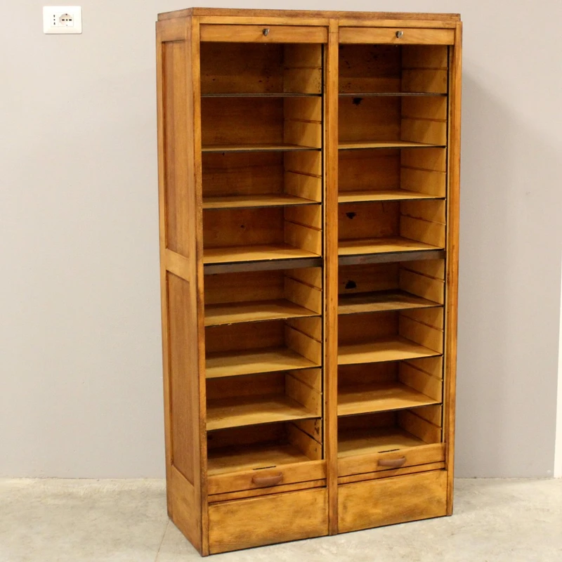 Antique oak filing cabinet with sliding doors
