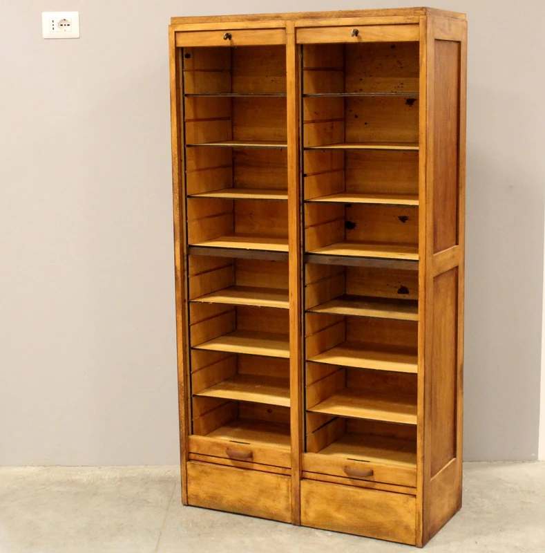 Antique oak filing cabinet with sliding doors