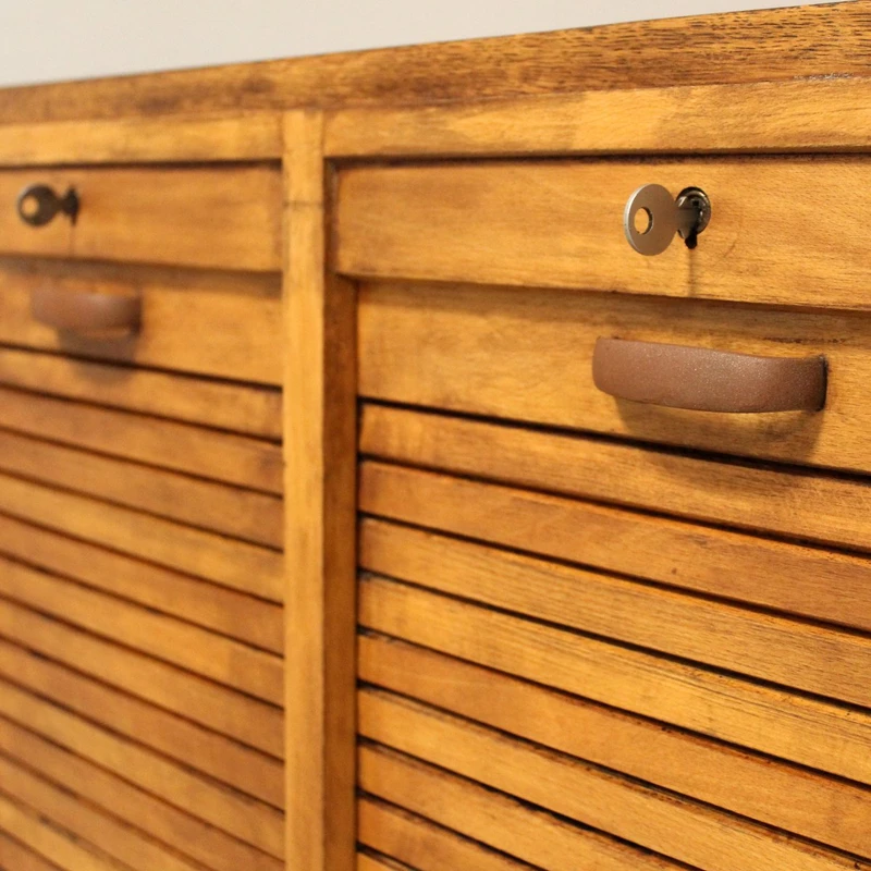 Antique oak filing cabinet with sliding doors