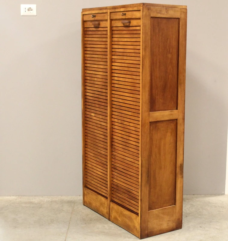 Antique oak filing cabinet with sliding doors
