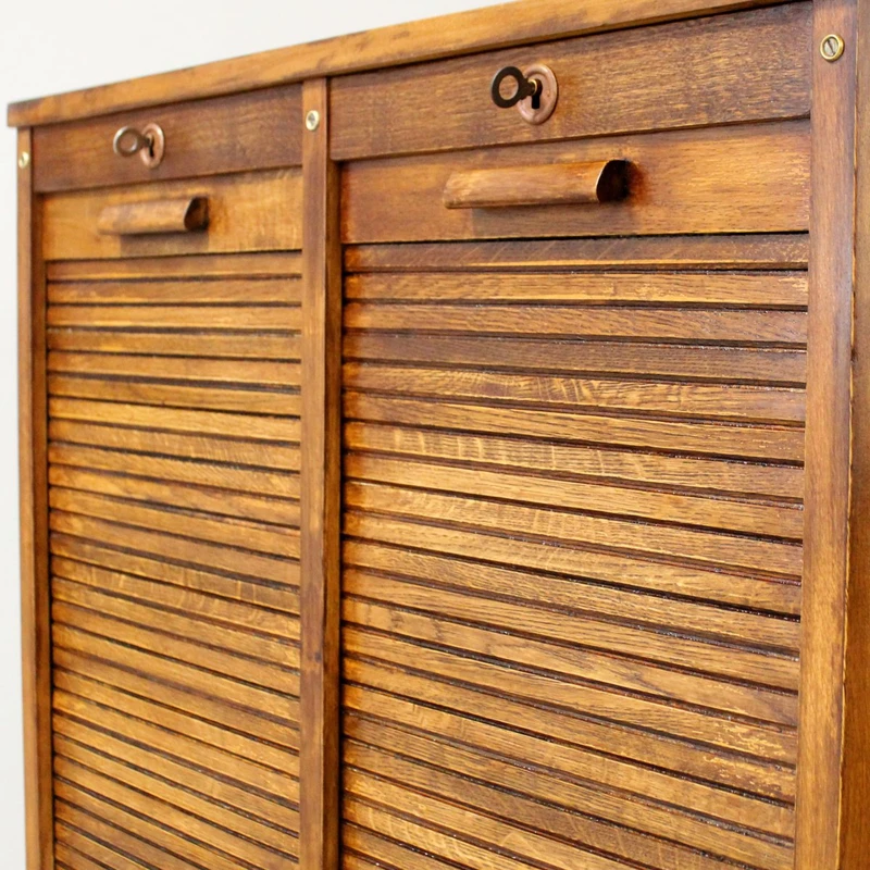 Ancien classeur à volet coulissant pour archives, en chêne