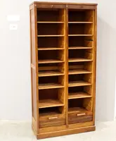 Ancien classeur à volet coulissant pour archives, en chêne