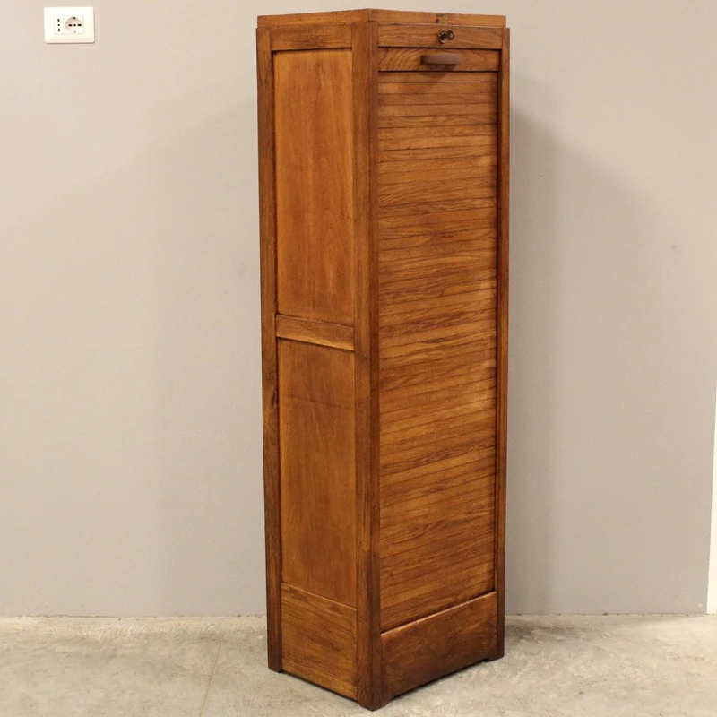 Antique oak filing cabinet with sliding doors
