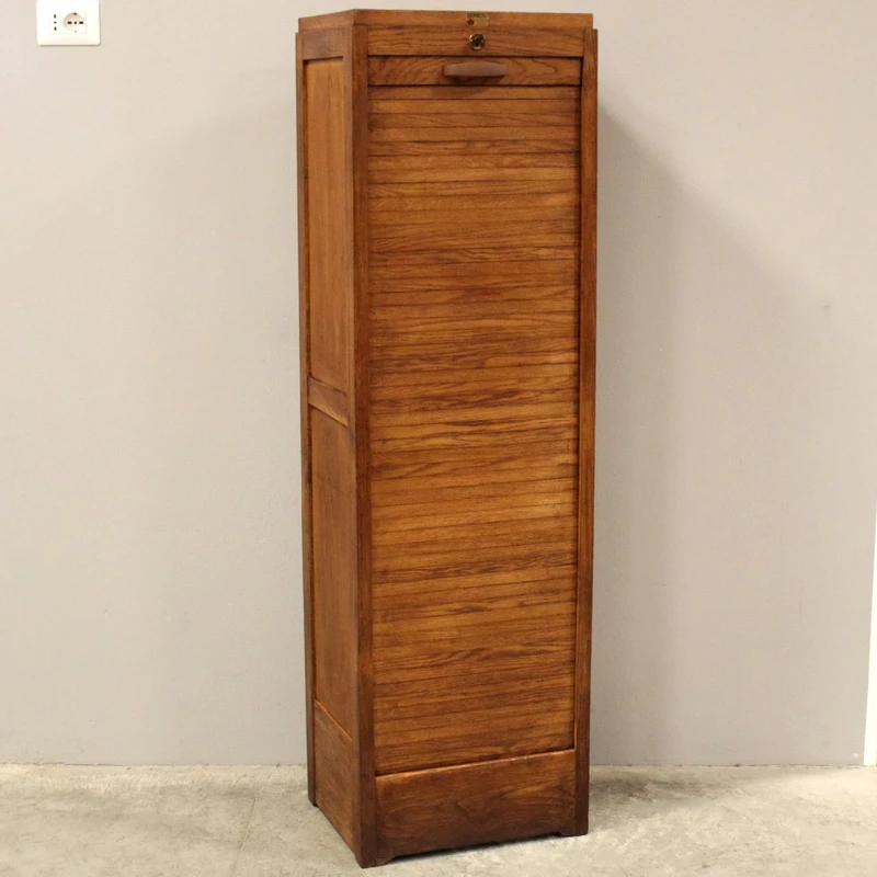 Antique oak filing cabinet with sliding doors