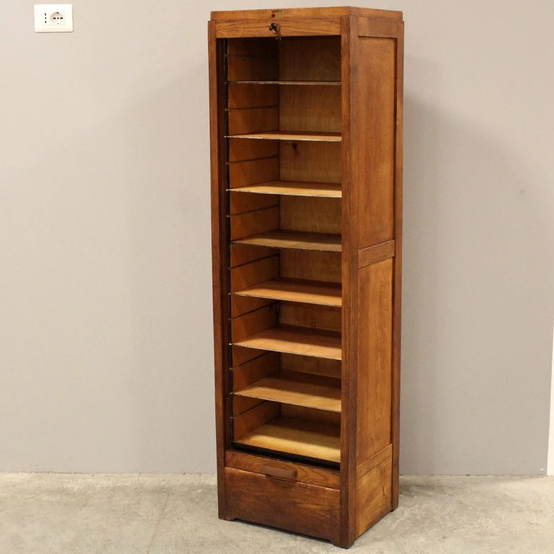 Antique oak filing cabinet with sliding doors