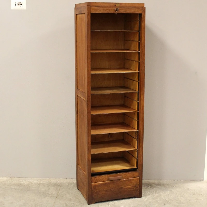 Antique oak filing cabinet with sliding doors
