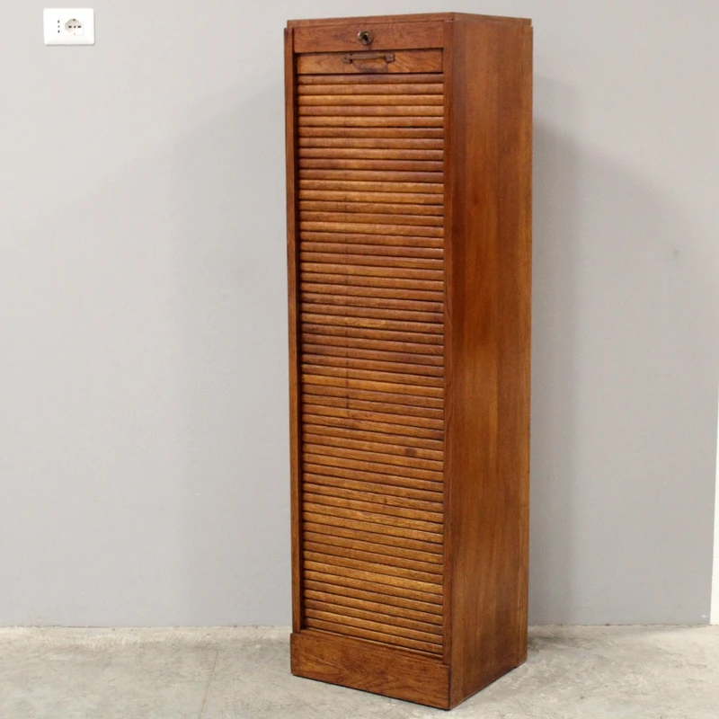 Antique oak filing cabinet with sliding doors
