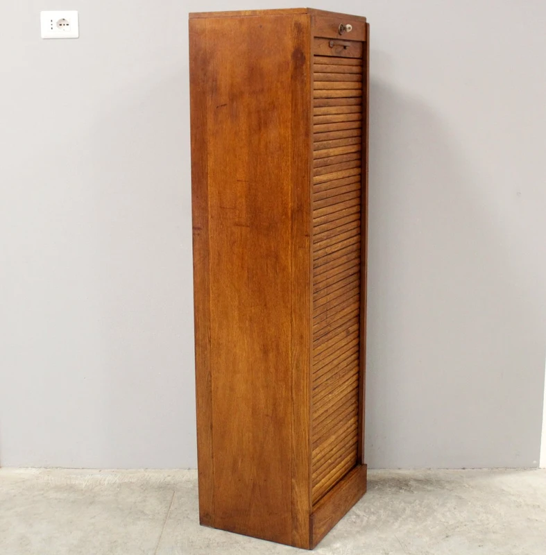 Antique oak filing cabinet with sliding doors