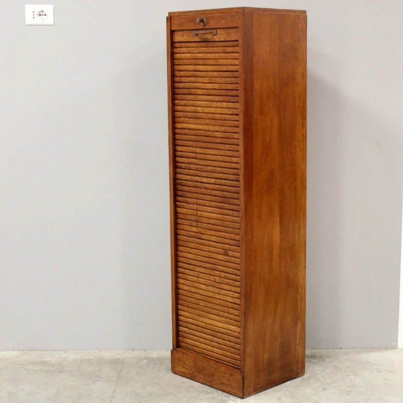 Antique oak filing cabinet with sliding doors