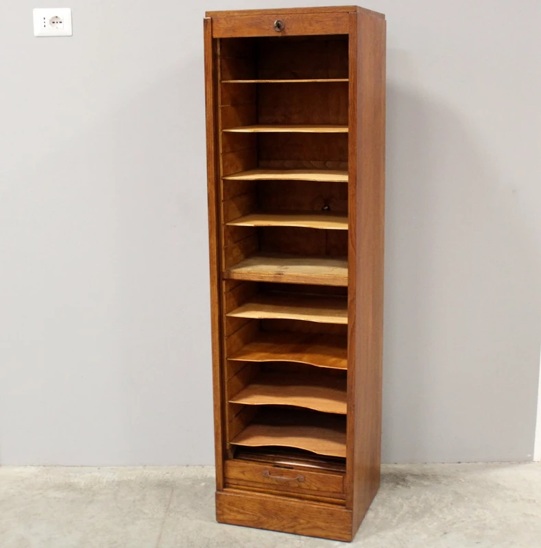 Antique oak filing cabinet with sliding doors