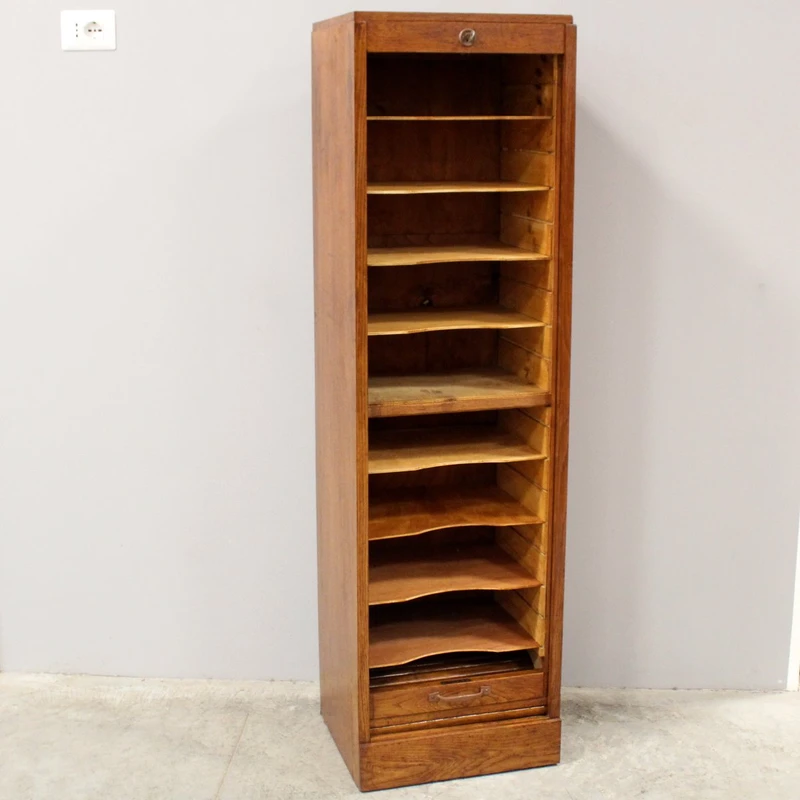 Antique oak filing cabinet with sliding doors