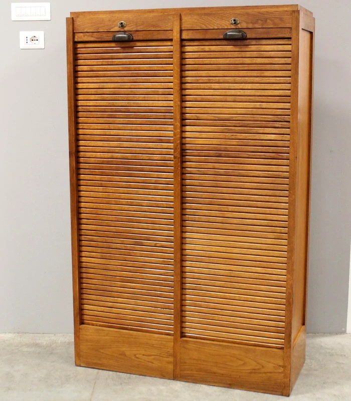 Antico classificatore serranda archivio schedario in rovere