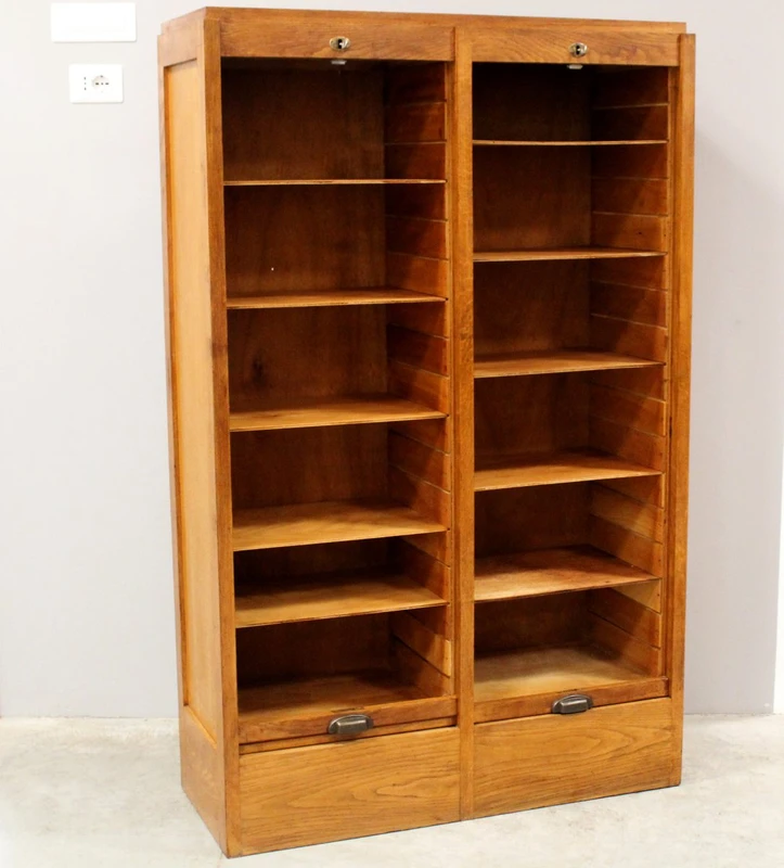 Antico classificatore serranda archivio schedario in rovere