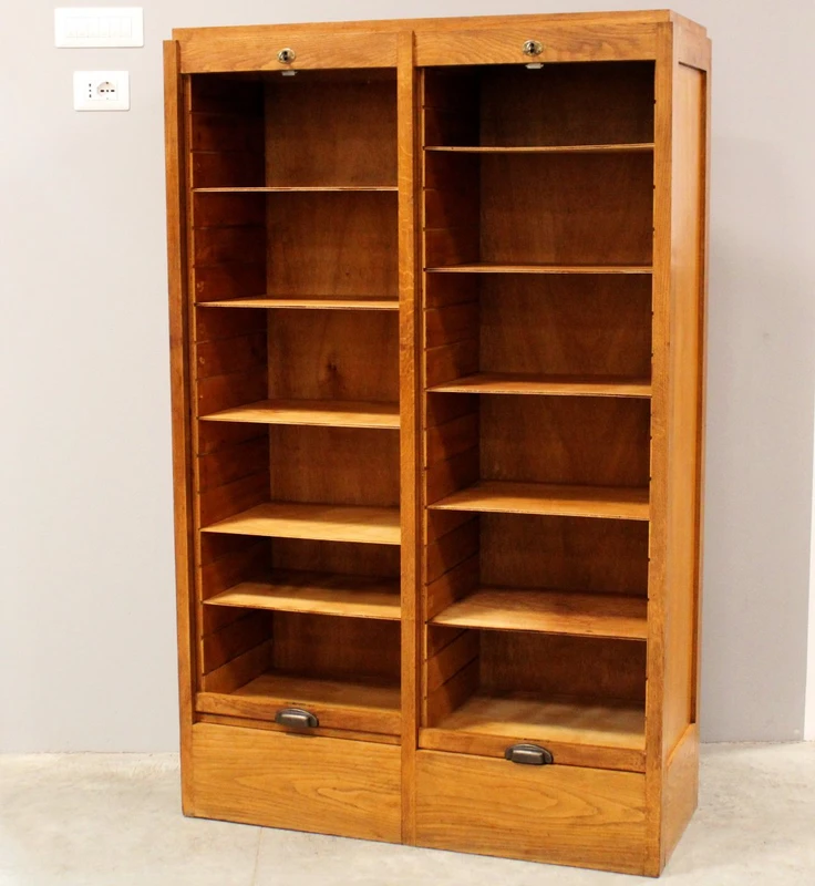 Antico classificatore serranda archivio schedario in rovere