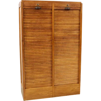 Antique oak filing cabinet with sliding doors